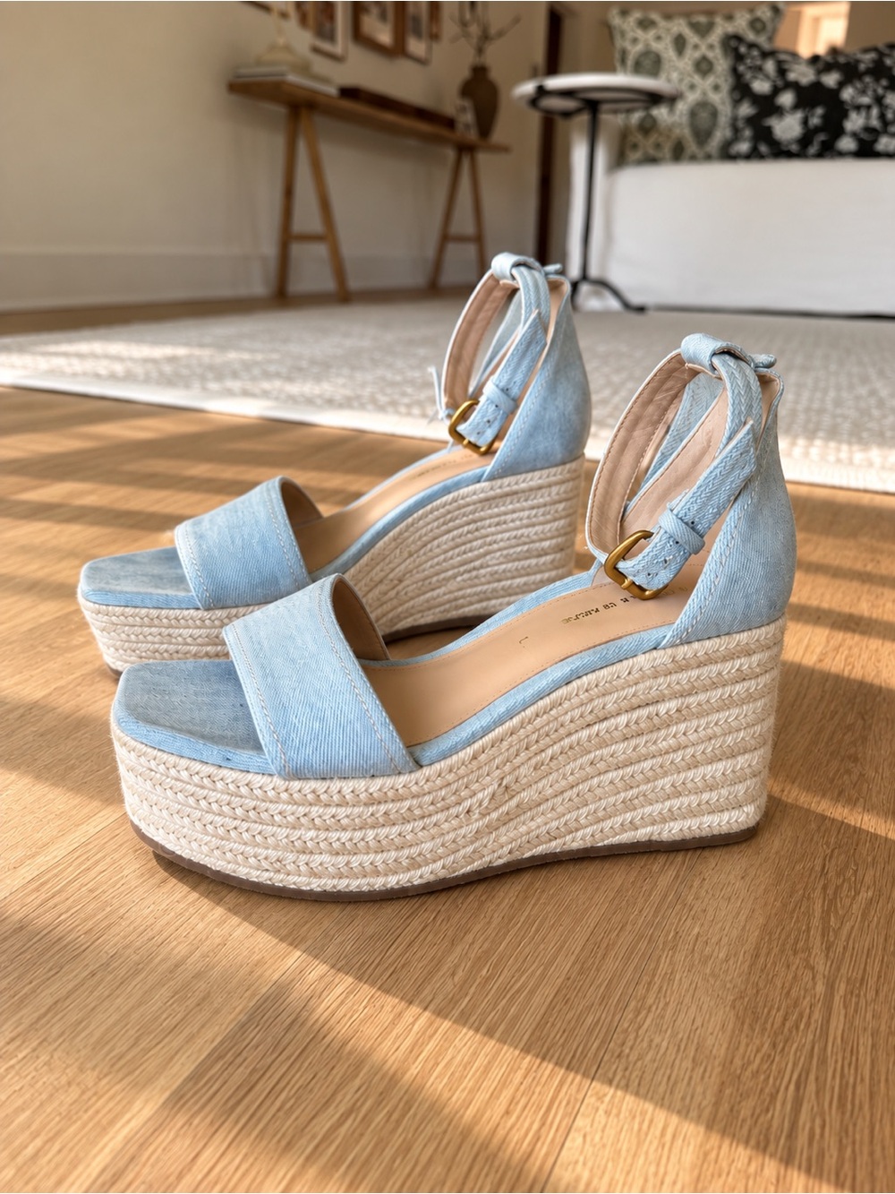 Veronica Beard Gianna Light Blue Denim Espadrille Platform Wedge Sandals 10
